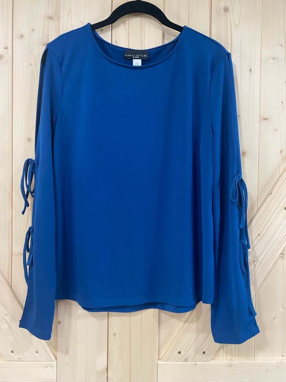 Simply Styled by Sears Blue Long Sleeve Top with Tie Sleeve and Cutout Details S